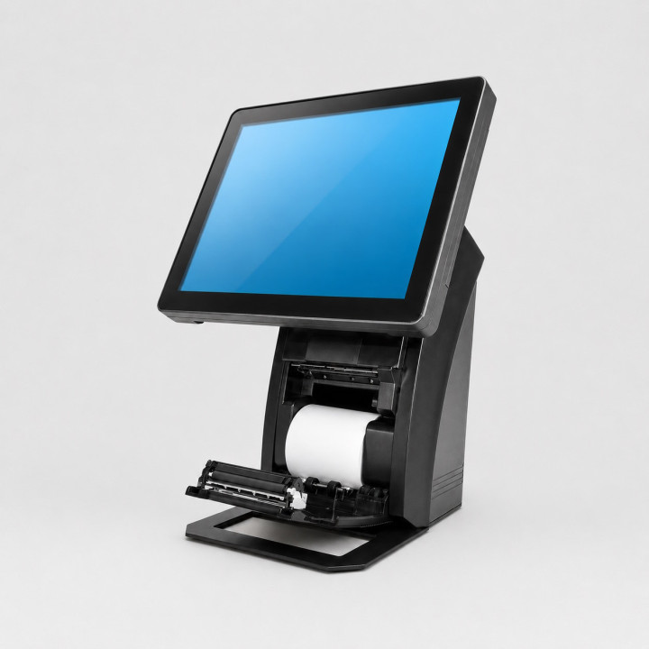 ZQ-Pmid All in One Kassensystem vorne rechts, Drucker aufgeklappt